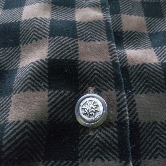 Coldwater Creek Brown Black Plaid Velvet Button Front Shacket Size L - Picture 11 of 11